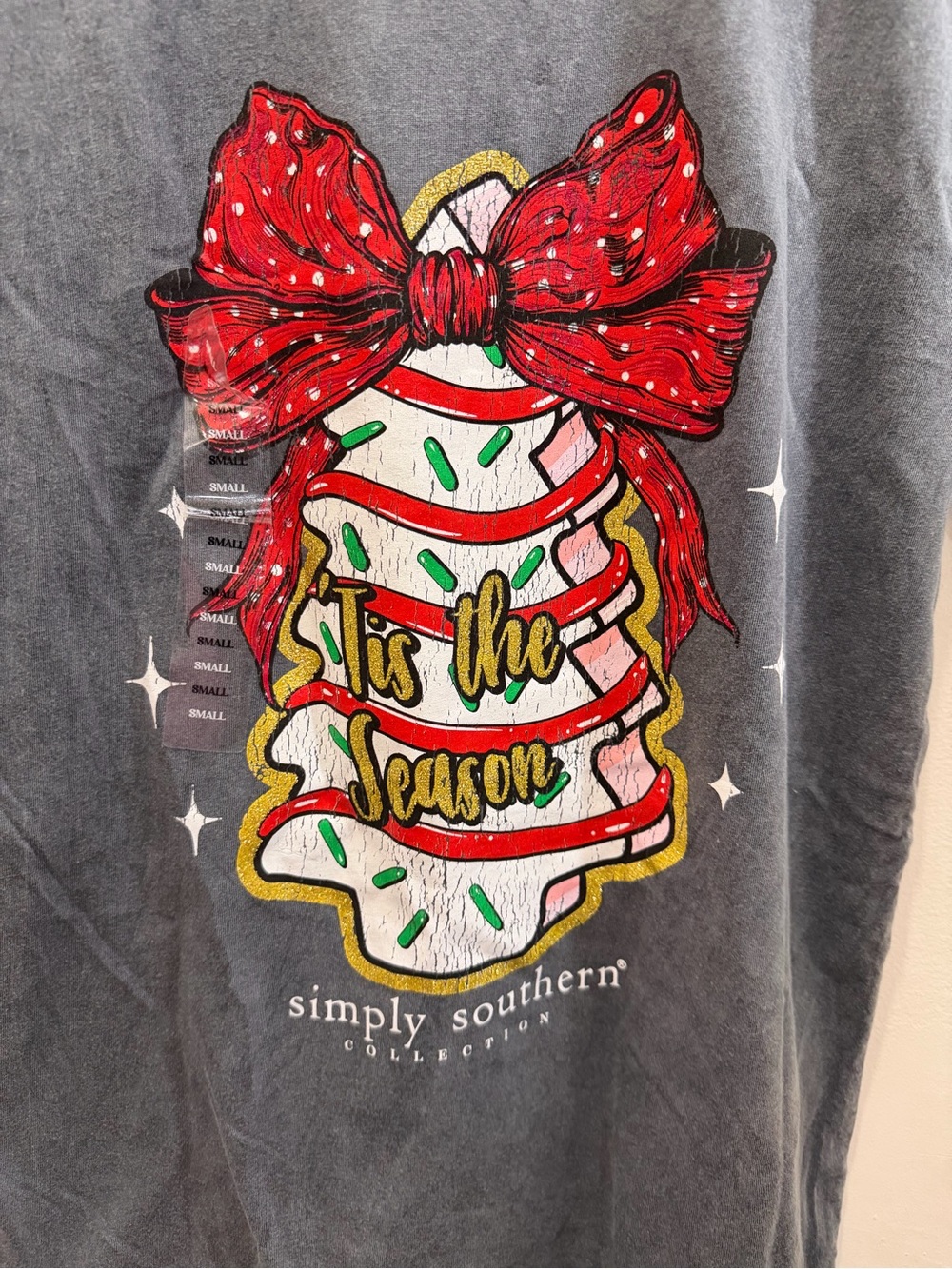 Simply Southern 'Tis the Season Graphic Tee - Charcoal with Red Bow